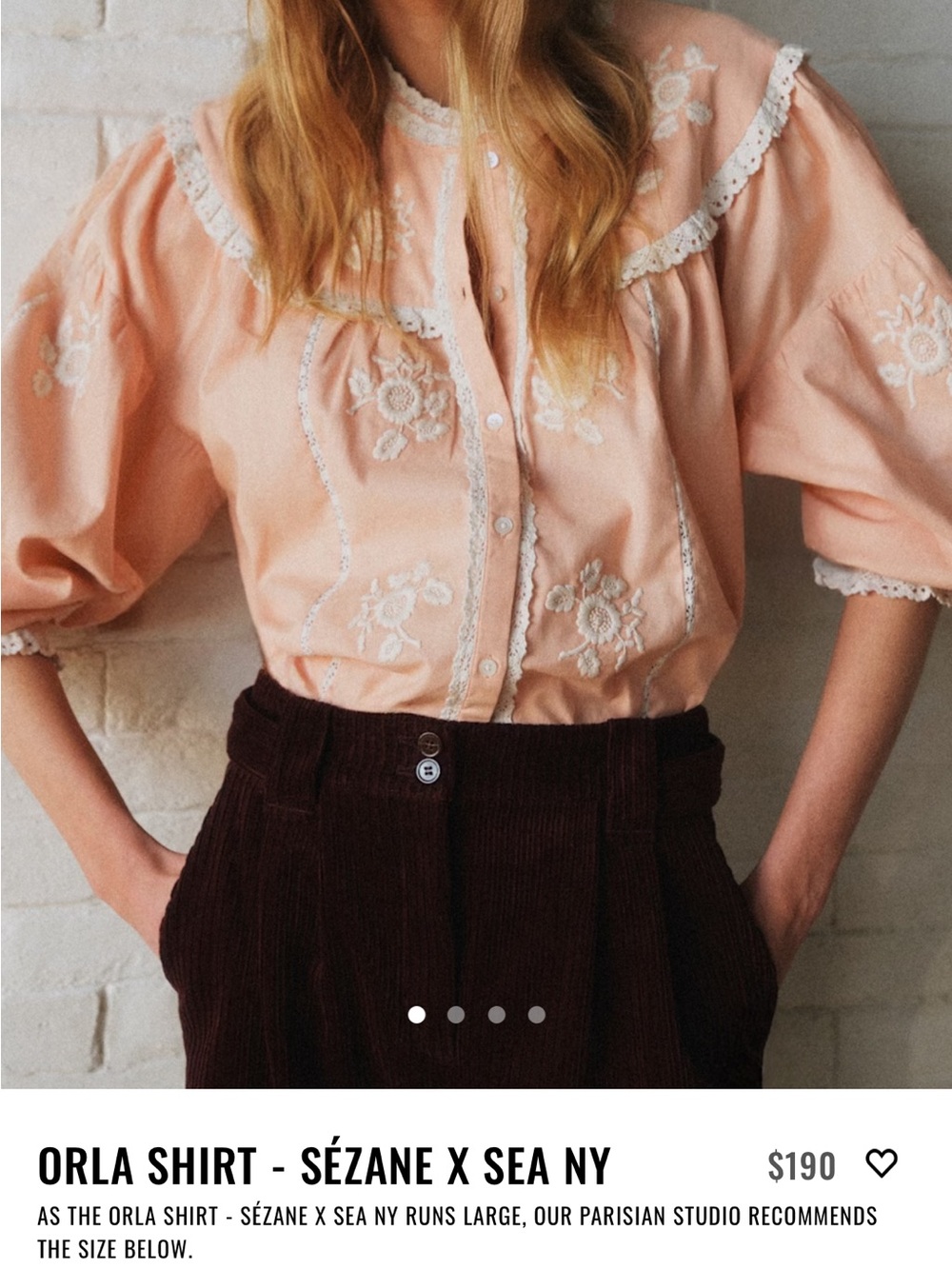 Sezane x Sea New York - Peach Embroidered Orla Shirt